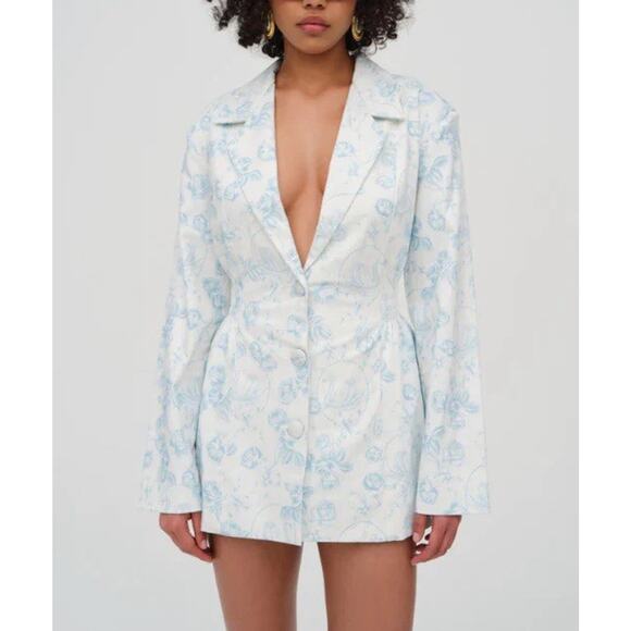 For Love and Lemons Blazer Mini Dress Blue and White Chantal Large - Picture 11 of 12